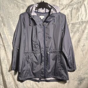 Susan Graver jacket plus size 1X windbreaker Blue White polka dot‎ lightweight